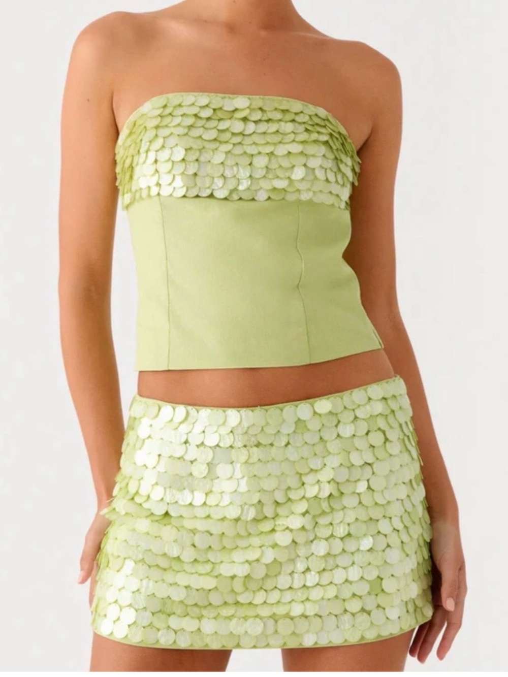 Mona Sequin Top in Light Lime - Women Tops